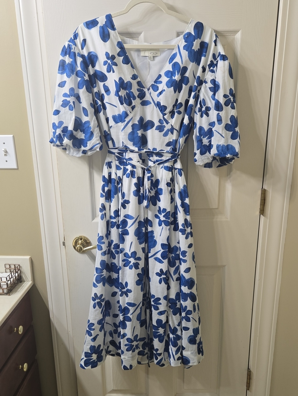 Pinch White and Blue Floral Wrap Midi Dress